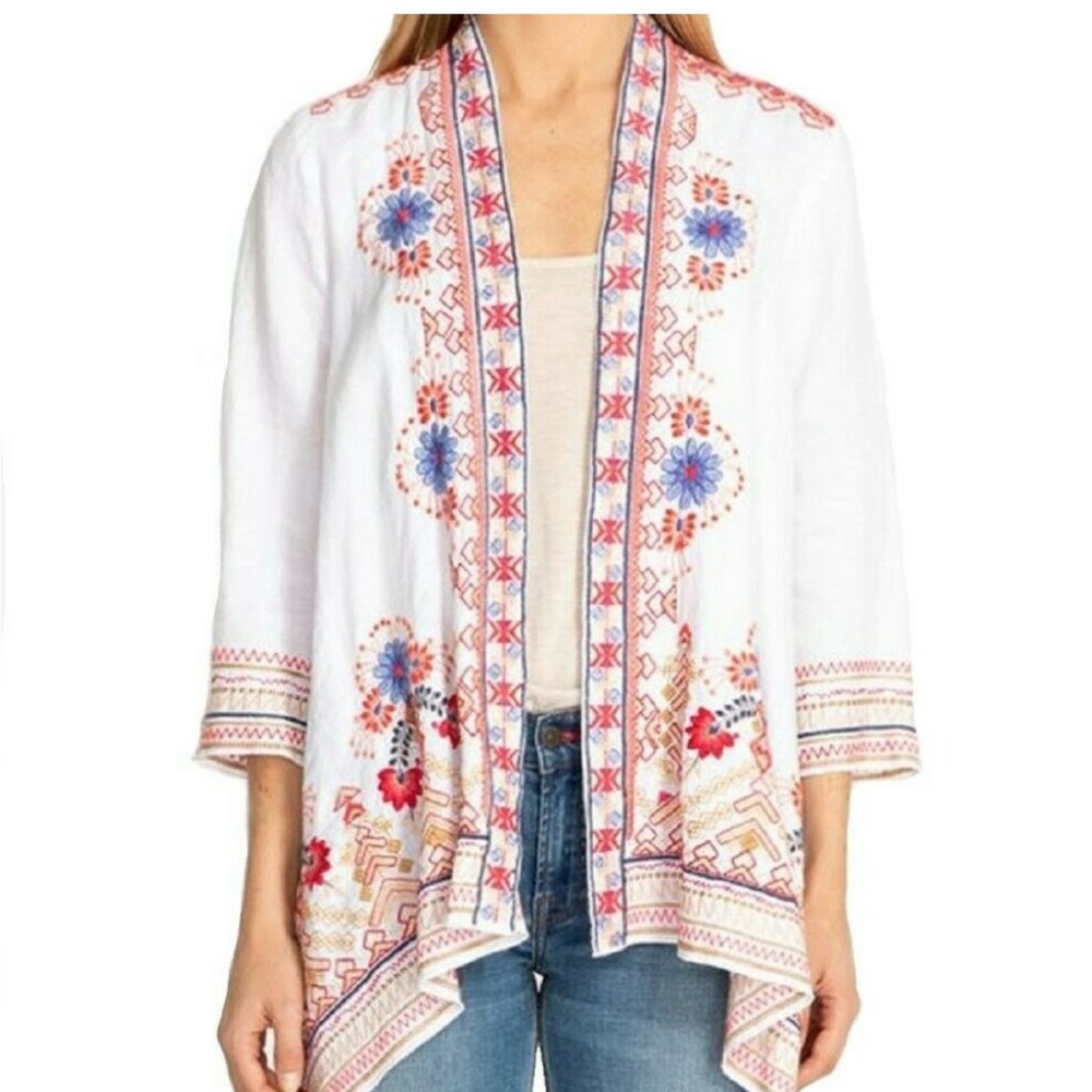 Johnny Was white linen jacket w/ embroidery size S. Major price drop!!